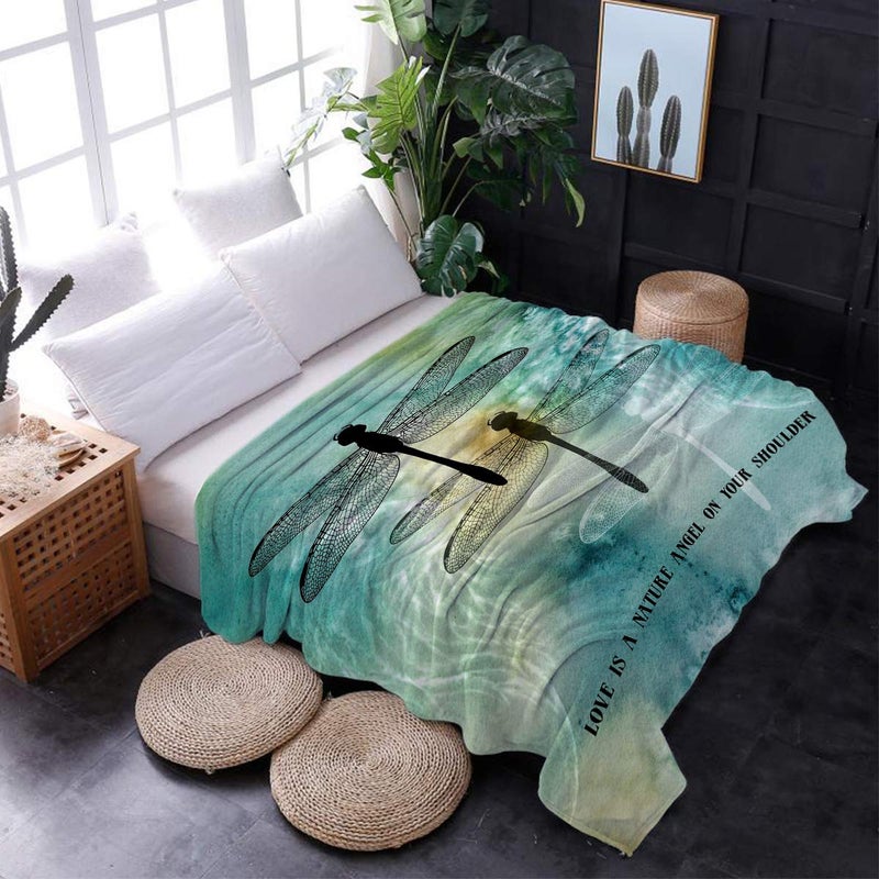 SODIKA Flannel Fleece Light Weight Luxurious Super Soft Cozy Fuzzy Throw Blanket for Couch Chair All Seasons,Love is A Nature Angel On Your Shoulder Ink Dtyle Dragonfly Painting 40"x50" - Image 2